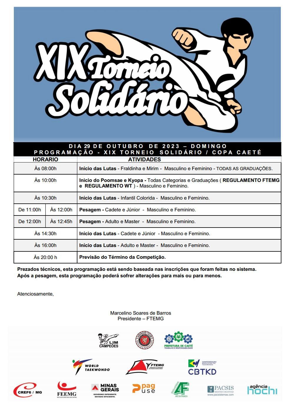 XVIII TORNEIO SOLIDÁRIO DE TAEKWONDO - FTEMG